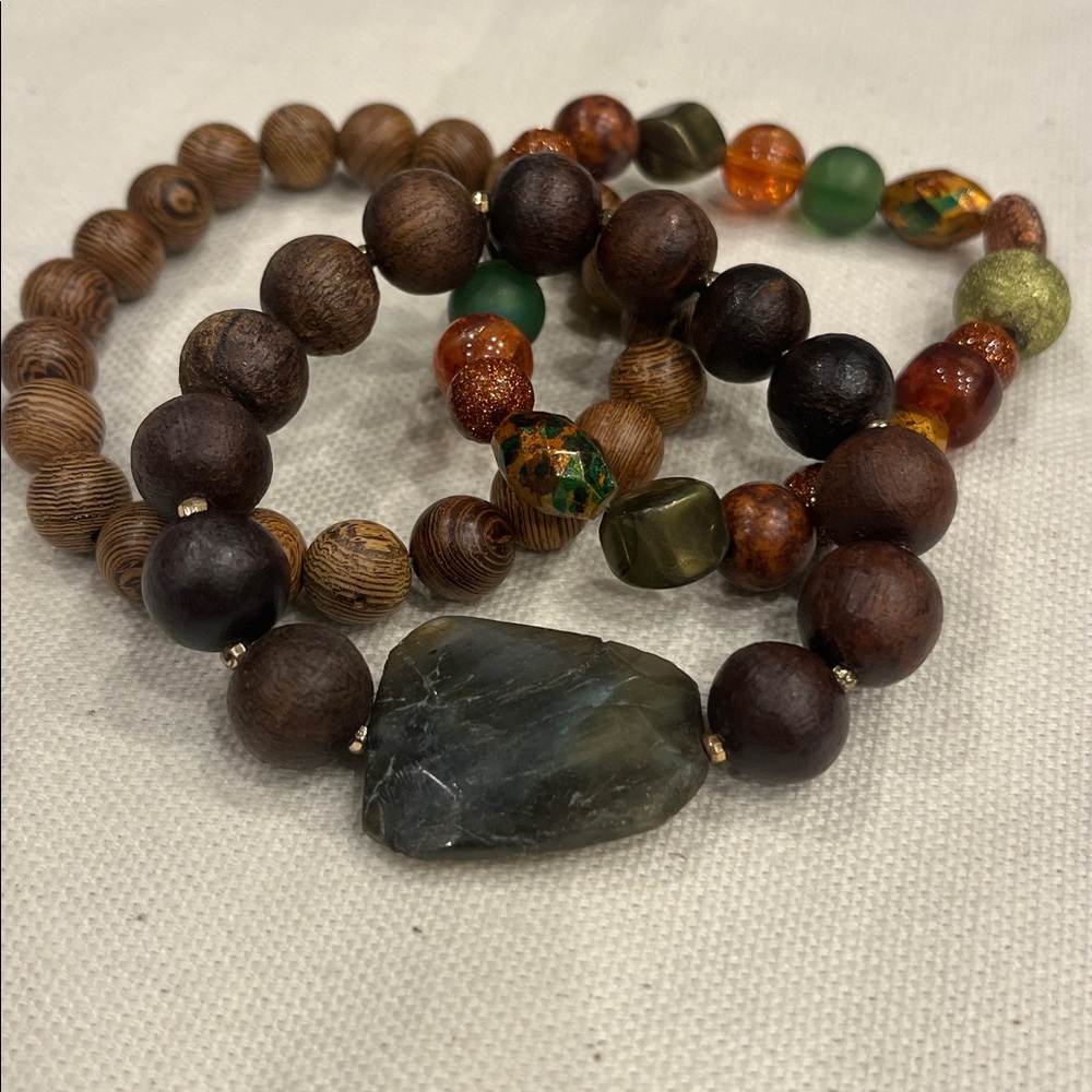 Trio of Vintage Elasticized Beaded Bracelets